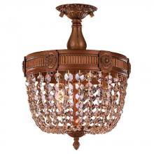 Worldwide Lighting Corp W33353FG12-GT - Winchester 3-Light French Gold Finish and Golden Teak Crystal Semi Flush Mount Ceiling Light 12 in. 