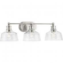 Progress P300397-009 - Singleton Collection Three-Light 26.5&#34; Brushed Nickel Farmhouse Vanity Light with Clear Glass Sh