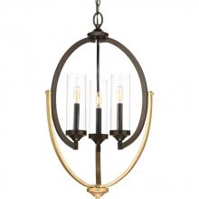 Progress P400024-020 - Evoke Collection Three-Light Antique Bronze Clear Glass Luxe Chandelier Light