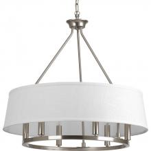 Progress P4618-09 - Cherish Collection 24&#34; Six-Light Brushed Nickel Coastal Chandelier Light with Summer Linen Shade