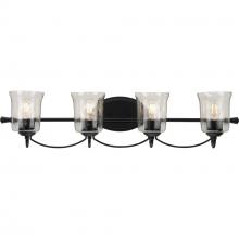 Progress P300256-031 - Bowman Collection Four-Light Matte Black Clear Chiseled Glass Coastal Bath Vanity Light