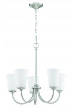  50425-BNK-WG - Gwyneth 5 Light Chandelier in Brushed Polished Nickel (White Glass)