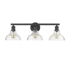 Golden 0305-BA3 BLK-CLR - Carver 3-Light Bath Vanity in Matte Black with Clear Glass Shades