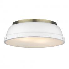 Golden 3602-14 AB-WHT - Duncan 14&#34; Flush Mount in Aged Brass with a Matte White Shade