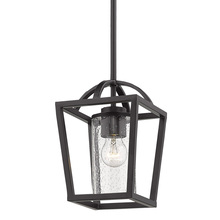 Golden 4309-M1L BLK-BLK-SD - Mercer Mini Pendant in Matte Black with Matte Black accents and Seeded Glass