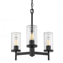 Golden 7011-3 BLK-CLR - Winslett 3-Light Chandelier in Matte Black with Ribbed Clear Glass Shades