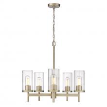 Golden 7011-5 WG-CLR - Winslett 5-Light Chandelier in White Gold with Ribbed Clear Glass Shades