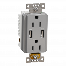 Schneider Electric SQR55141GY - USB charger + socket-outlet, X Series, 15A socke
