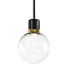 ZEEV Lighting P11704-LED-SBB-K-AGB-G11 - 8&#34; LED 3CCT Clear Globe Glass Pendant Light and Satin Brushed Black with Brass Metal Finish