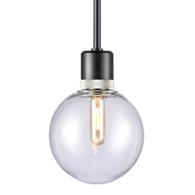 ZEEV Lighting P11708-E26-SBB-K-PN-G11 - 8&#34; E26 Clear Globe Glass Pendant Light and Satin Brushed Black with Nickel Metal Finish