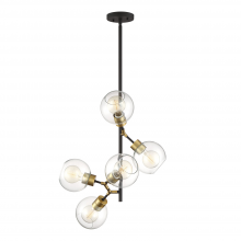 ZEEV Lighting P30076-5-PB+MBK - 5-Light 42" Polished Brass Vertical Globe Pendant