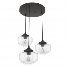 Hunter 19503 - Hunter Saddle Creek Noble Bronze with Seeded Glass 3 Light Pendant Cluster Ceiling Light Fixture