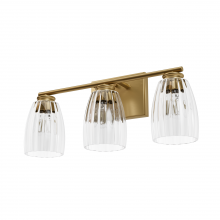 Hunter 13204 - Hunter Rossmoor Luxe Gold with Clear Fluted Glass 3 Light Bathroom Vanity Wall Light Fixture