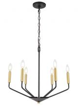 Elegant LD8026D22BK - Enzo 6 Light Black and Brass Pendant