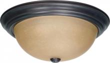 Nuvo 60/1257 - 3 Light - 15&#34; Flush with Champagne Linen Washed Glass - Mahogany Bronze Finish