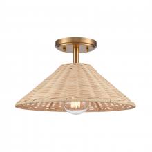 ELK Home EC89754/1 - Rydell 14'' Wide 1-Light Semi Flush Mount - Brushed Gold and Rattan